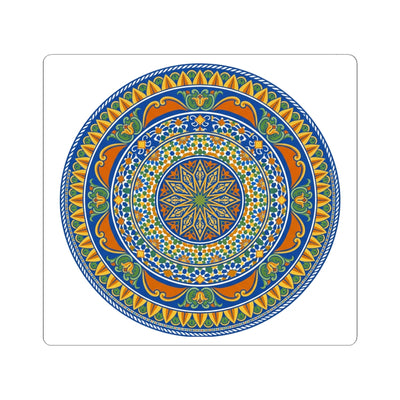 Mediterranean Mandala Kiss-Cut Sticker — Blue & Orange Decorative Circle Decal