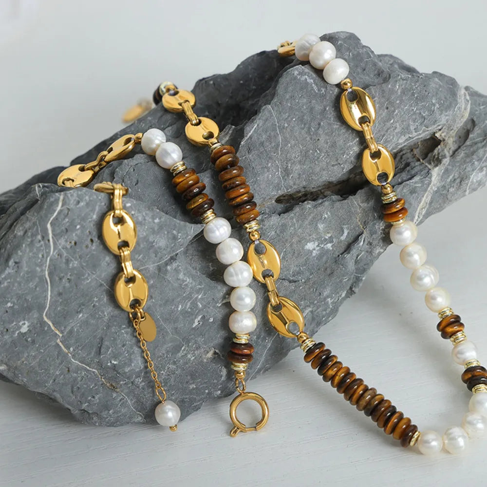 Bracelet Perle d'Eau Douce Œil-de-Tigre Doré | Boutique84