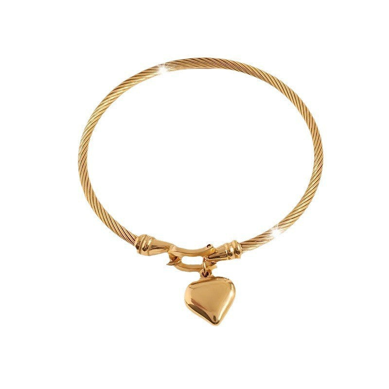 Bracelet Jonc Cœur Acier Inoxydable Doré Femme | Boutique84