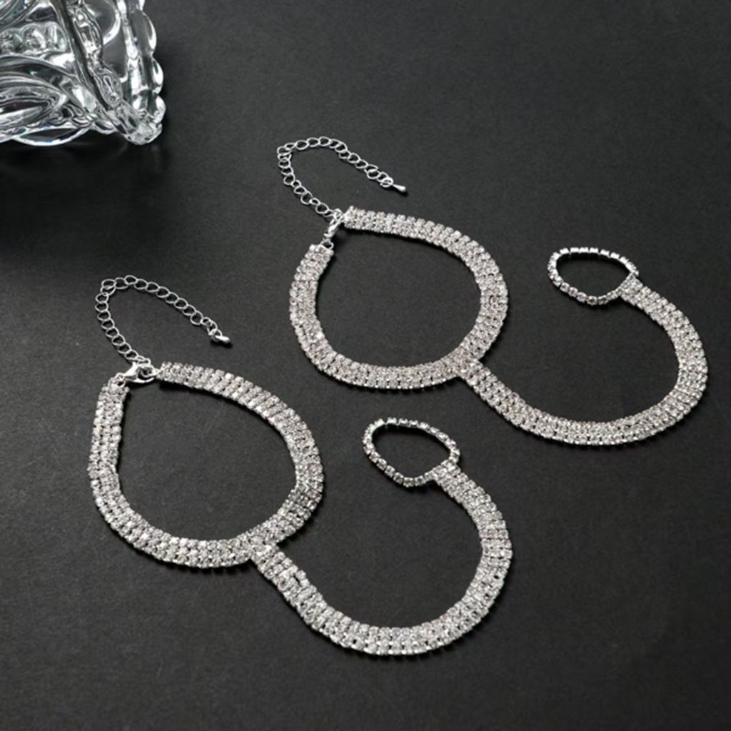Beach women's foot accessories with rhinestones and finger chains