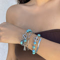 4-piece set of turquoise cowboy hat cross chain bracelet set, personalized multi-element bracelet