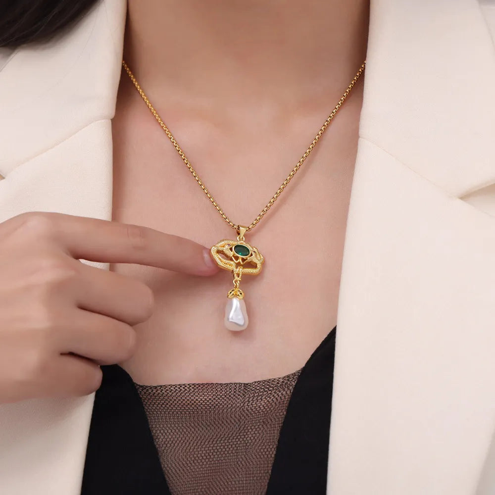 Collier Perles Géométrique Acier Titane Doré | Boutique84