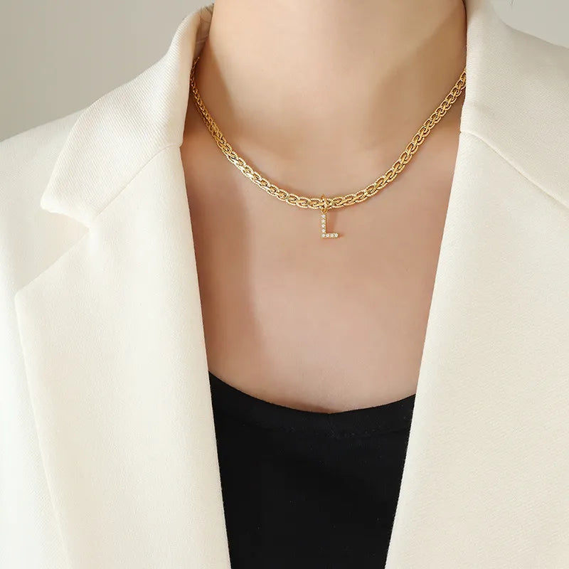 Collier Initiale Lettre Zircon Plaqué Or 18K (K-P) | Boutique84