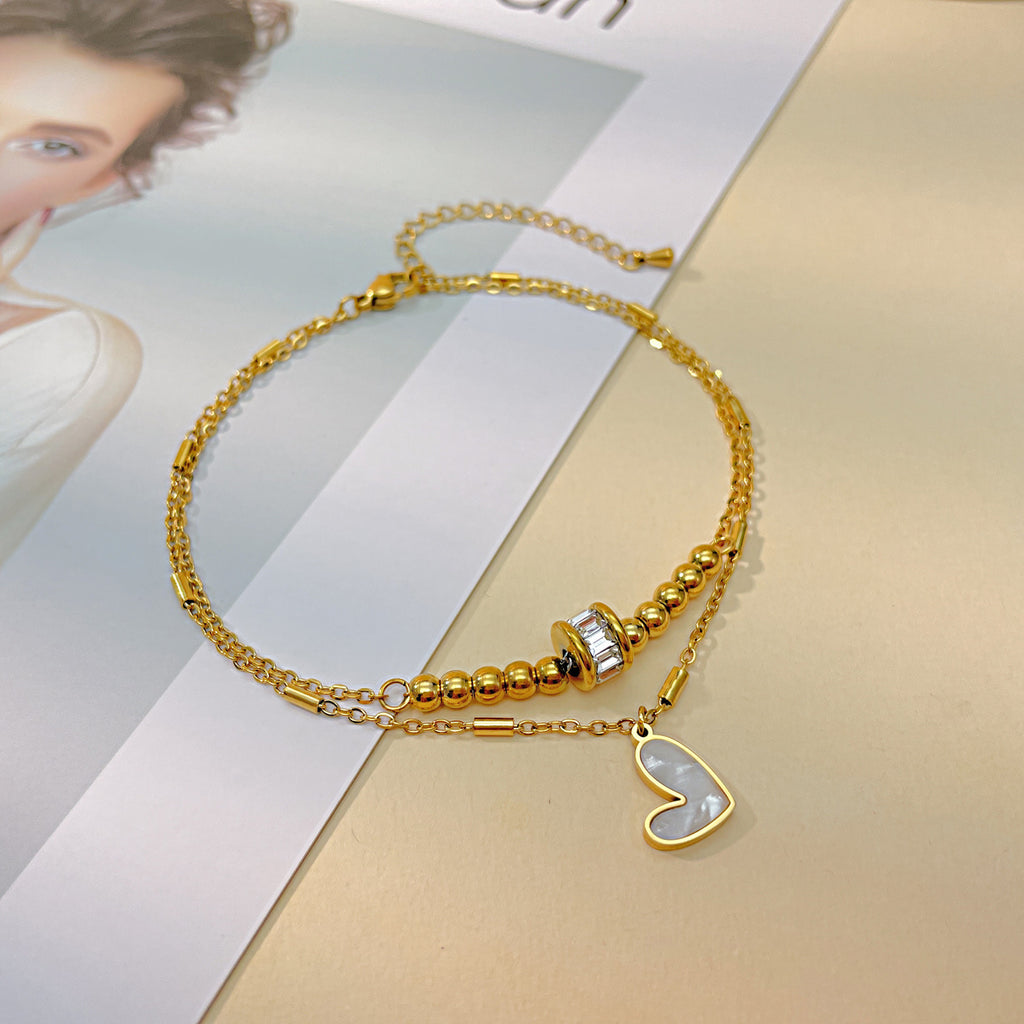Fashion Jewelry Boho Classic Love Heart Ankle Chain Double Layer Chain Bracelet Anklet Charm Tassel Leg Chain On Foot Chain Women Party Jewelry Accessories