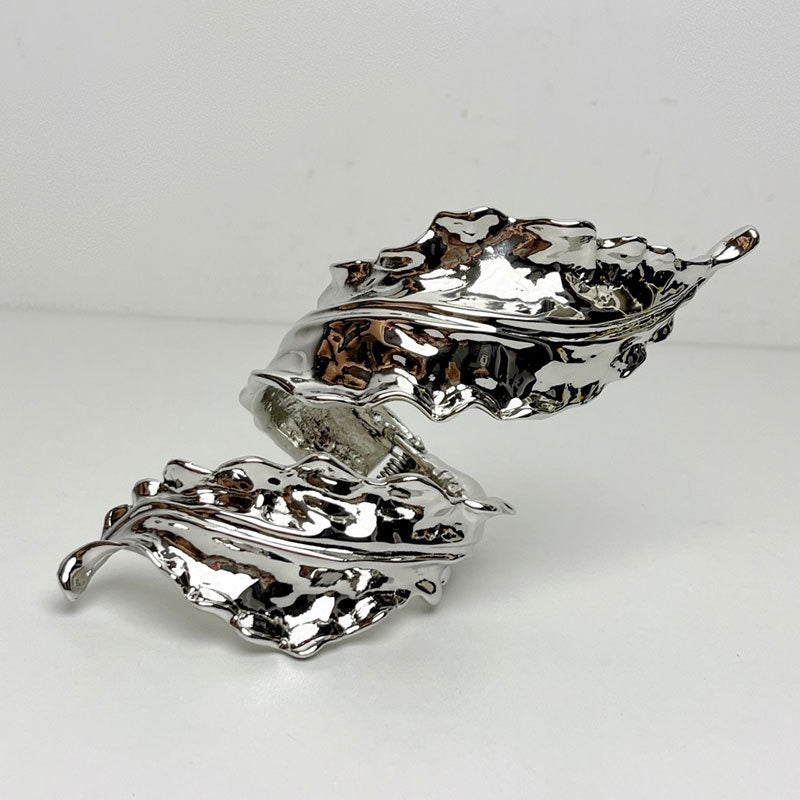 Retro gold leaf spiral wound open bracelet for women delicate metal leaf bracelet