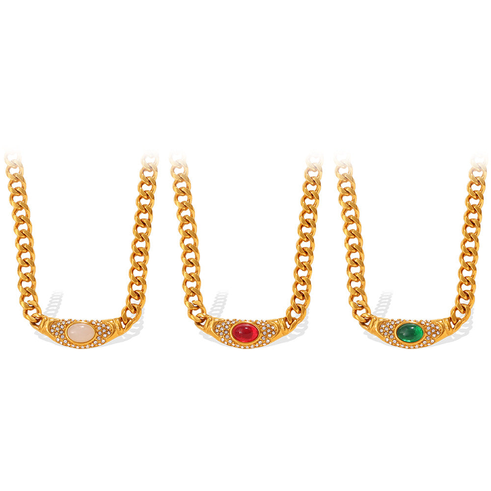 Collier Pierre Œil-de-Chat Vintage Acier Inoxydable | Boutique84