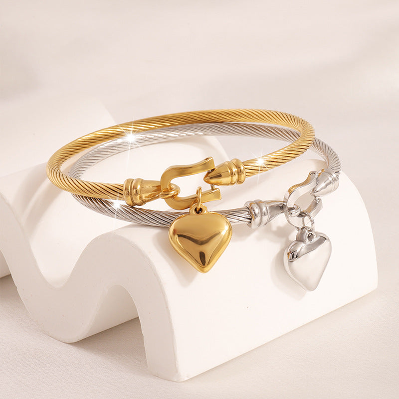 Bracelet Jonc Cœur Acier Inoxydable Doré Femme | Boutique84