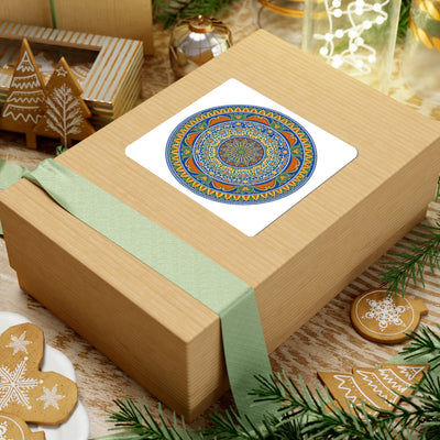 Mediterranean Mandala Kiss-Cut Sticker — Blue & Orange Decorative Circle Decal