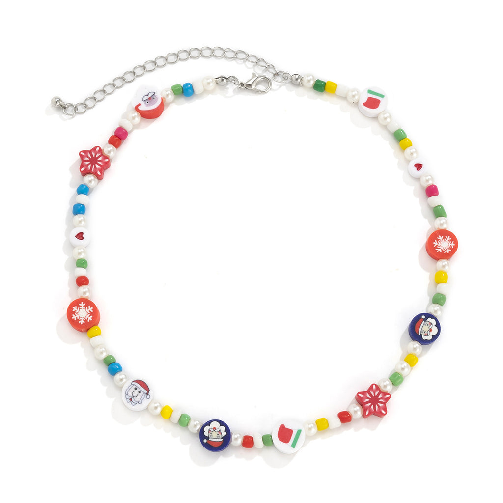 Creative Color Christmas Funny Imitation Pearl Necklace Soft Ceramic Pattern Beaded Necklace Female