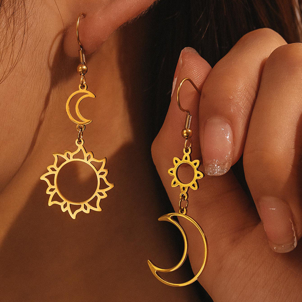 Boucles d'Oreilles Soleil Lune Acier Inoxydable | Boutique84