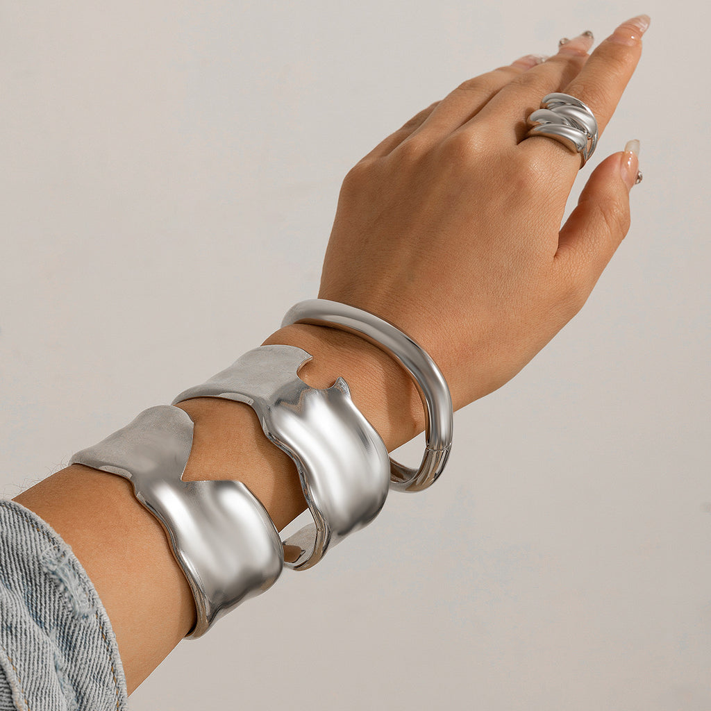 Ins style premium wide version simple irregular concave convex V-shaped notch bracelet