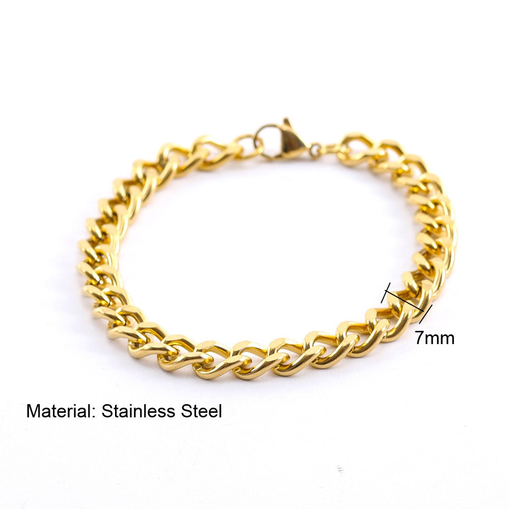 Cuban Men's Necklace Bracelet Female Gold Electroplated Titanium Steel Thick Chain Necklace Male