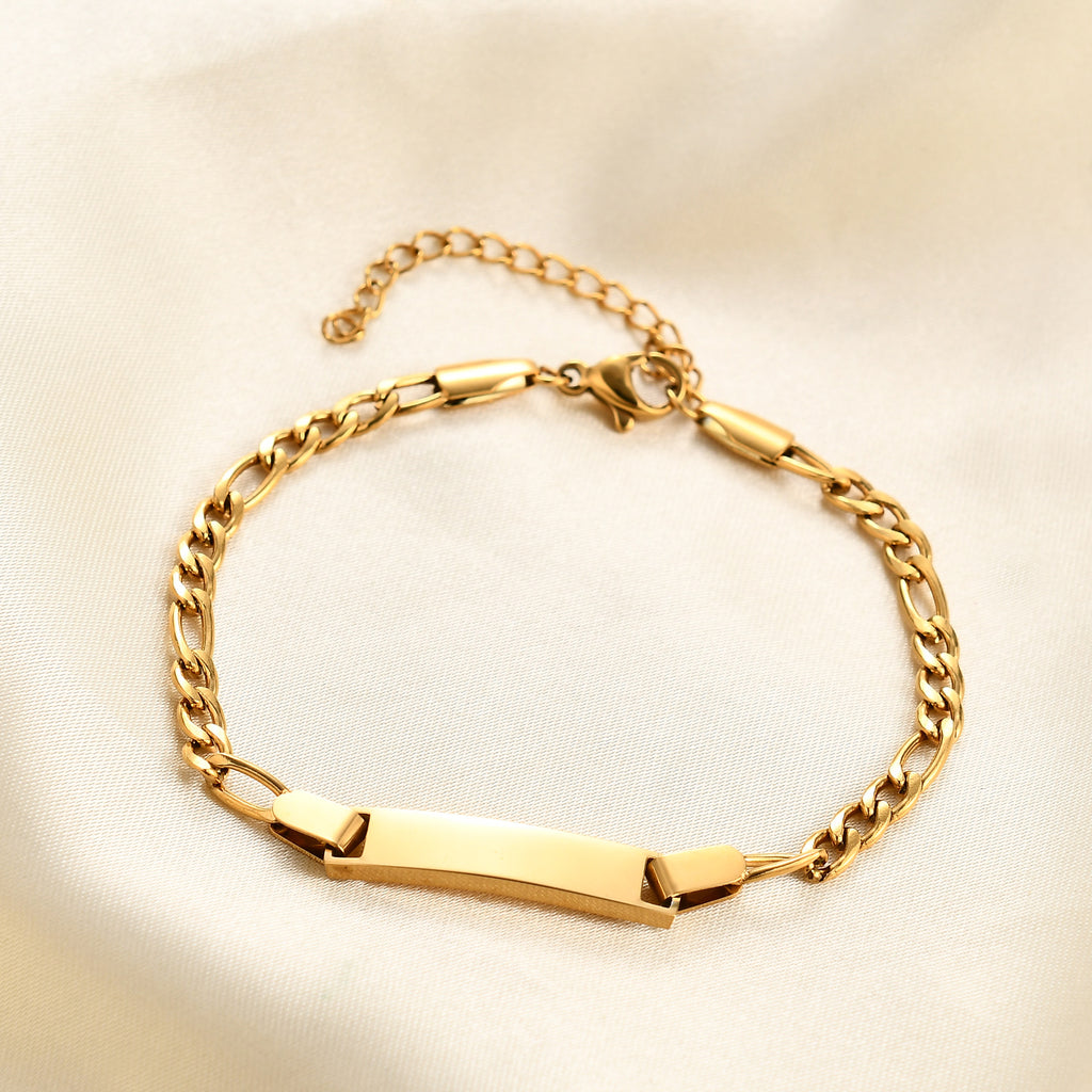 Customizable children's smooth strip stainless steel curved bracelet with adjustable 16+4cm