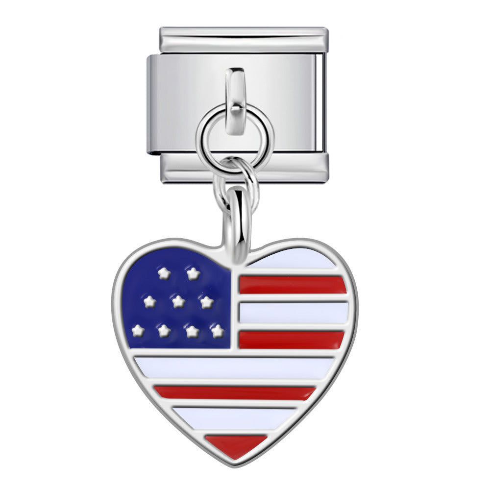 Love Flag Pendant Italian Module Bracelet Single Hook DIY Elastic Splicing Titanium Steel Strap Chain