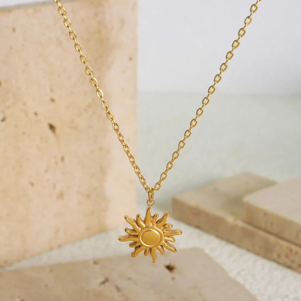 Clavicle chain fashionable and simple small sun pendant titanium steel necklace for women
