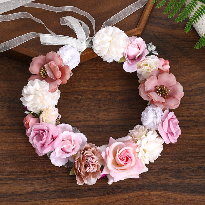 Floral Headband Hair Accessory with Artificial Flowers Wedding Bridal Veil, Photography Studio Beach Vacation Decorative Hairpiece