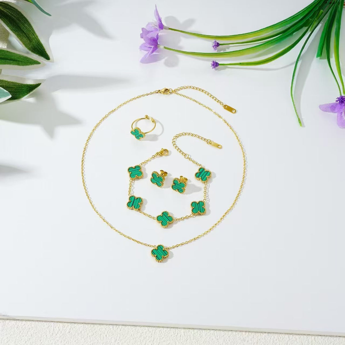 Parure Trèfle 4 Feuilles Collier + Bracelet 13mm | Boutique84