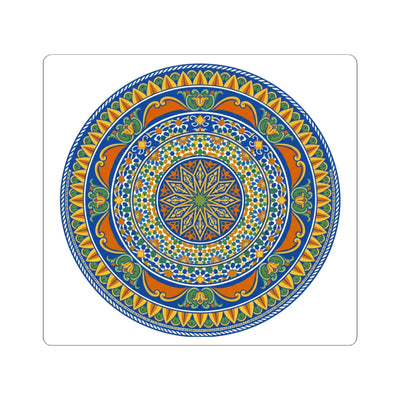 Mediterranean Mandala Kiss-Cut Sticker — Blue & Orange Decorative Circle Decal