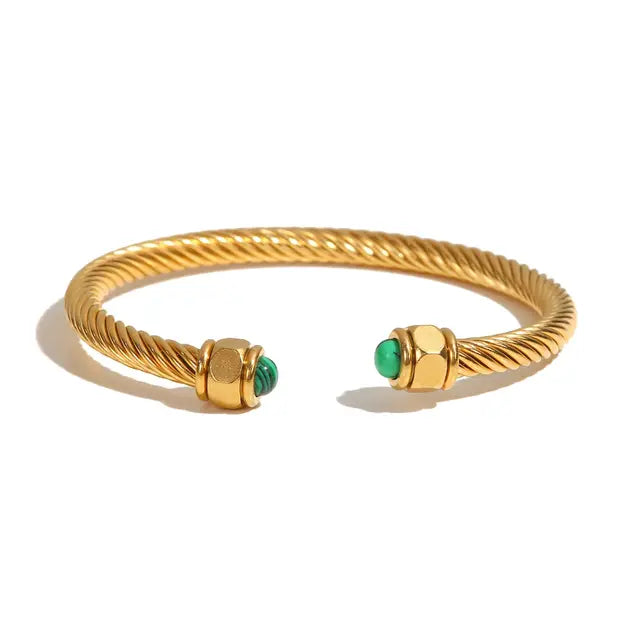 Stainless Steel Natural Stone Metal Texture Twisted Thread Bracelet 18k Gold Plated Tarnish Proof Women Jewelry Gift