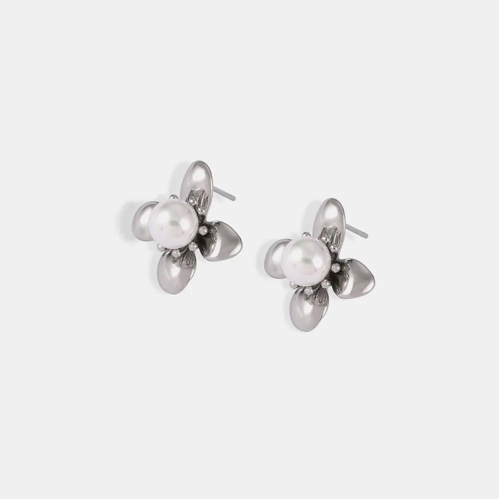 Boucles d'Oreilles Fleur Perle Acier Titane | Boutique84
