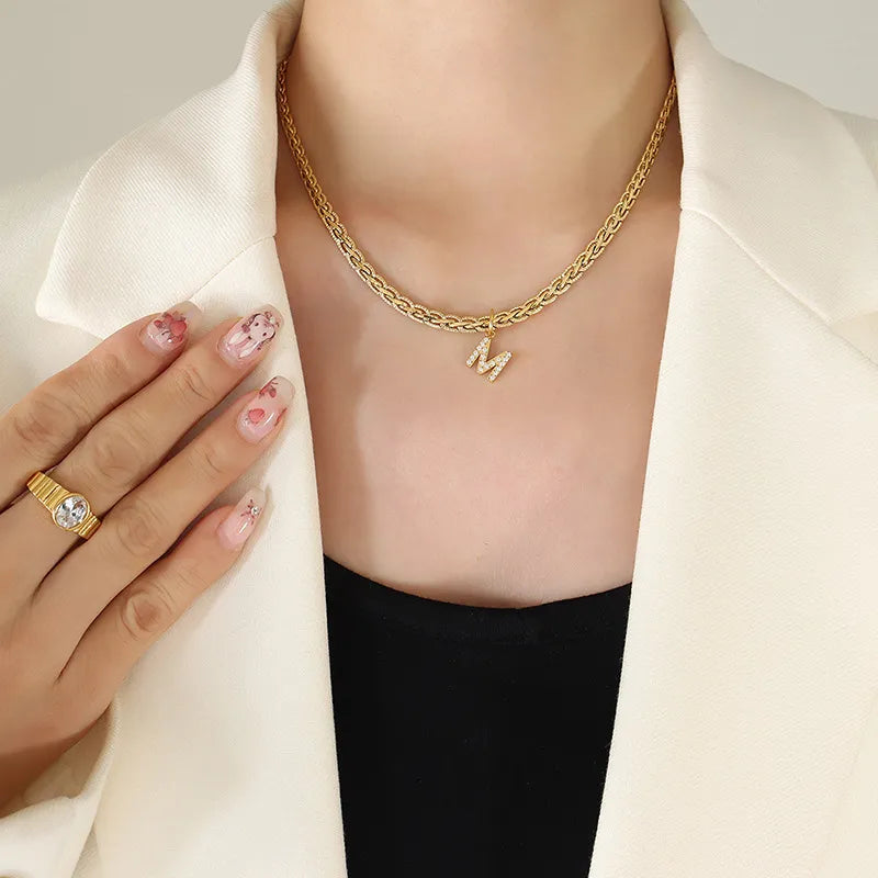 Collier Initiale Lettre Zircon Plaqué Or 18K (K-P) | Boutique84