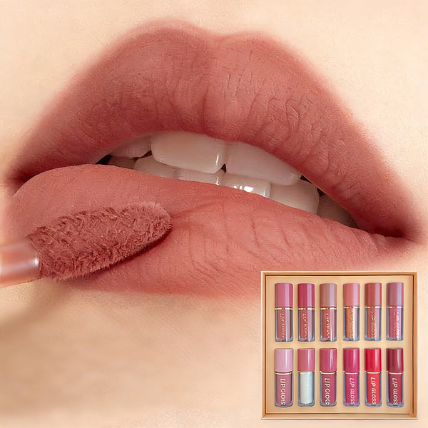 Coffret 12 Rouges à Lèvres Nude – Mat, Brillant & Métallique