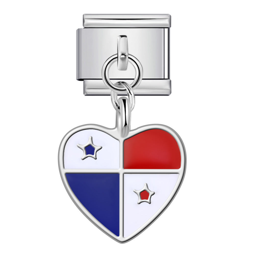 Love Flag Pendant Italian Module Bracelet Single Hook DIY Elastic Splicing Titanium Steel Strap Chain