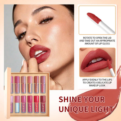 Coffret 12 Rouges à Lèvres Nude – Mat, Brillant & Métallique