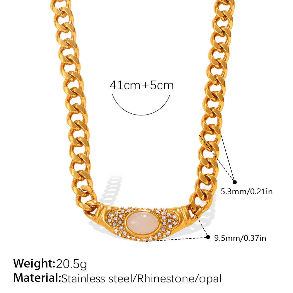 Collier Pierre Œil-de-Chat Vintage Acier Inoxydable | Boutique84