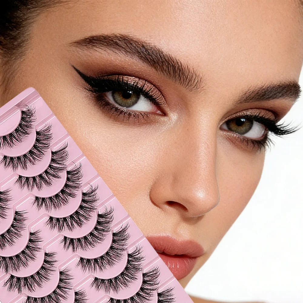 Fake eyelashes cat eye effect, thick and voluminous eyelashes, soft and comfortable for beginners, vapy curvature for an intense look, suitable for Carnival and for daily use, washable.
