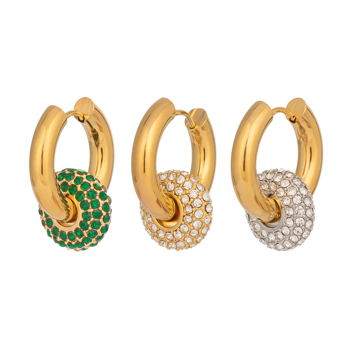 18K gold stainless steel full diamond detachable earring accessory