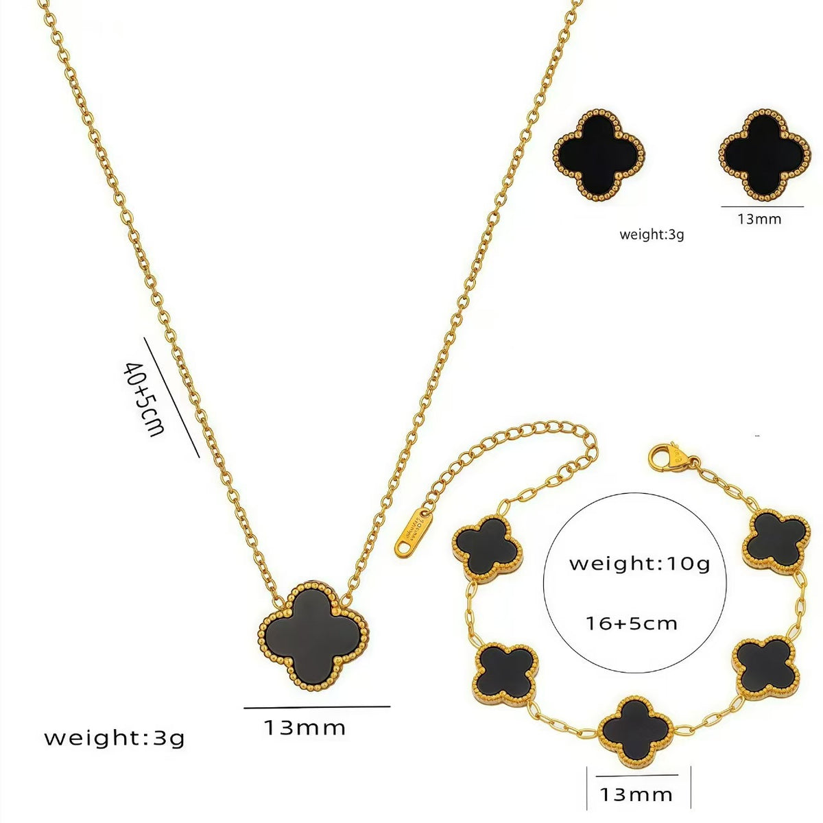 Parure Trèfle 4 Feuilles Collier + Bracelet 13mm | Boutique84