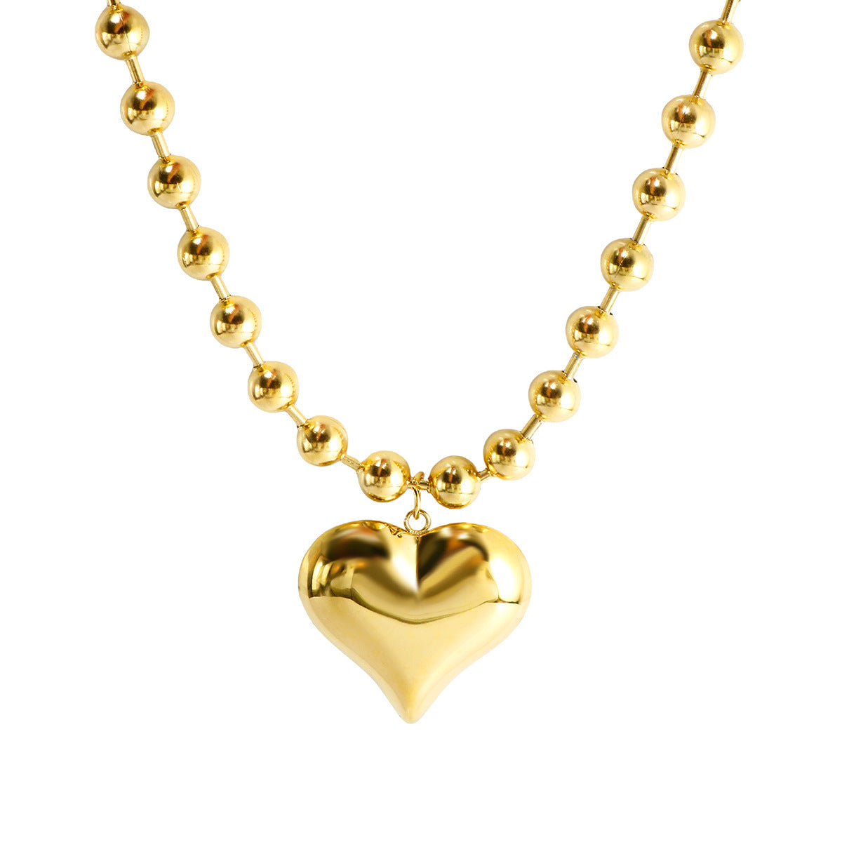 Collier Chaîne Billes Pendentif Cœur Plaqué Or 18K | Boutique84