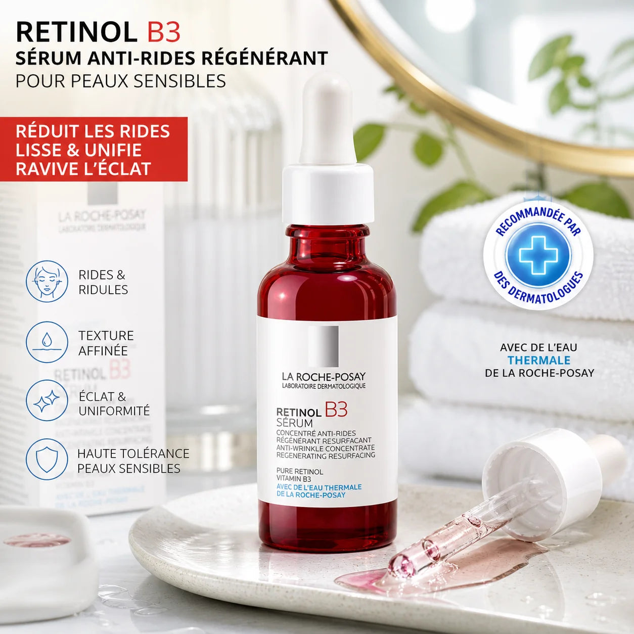 Roche-Posay serum retinol B3 Anti-aging Anti-wrinkle regenerating-vitamin B3 Niacinamide-Sensitive skin-face care 30ml