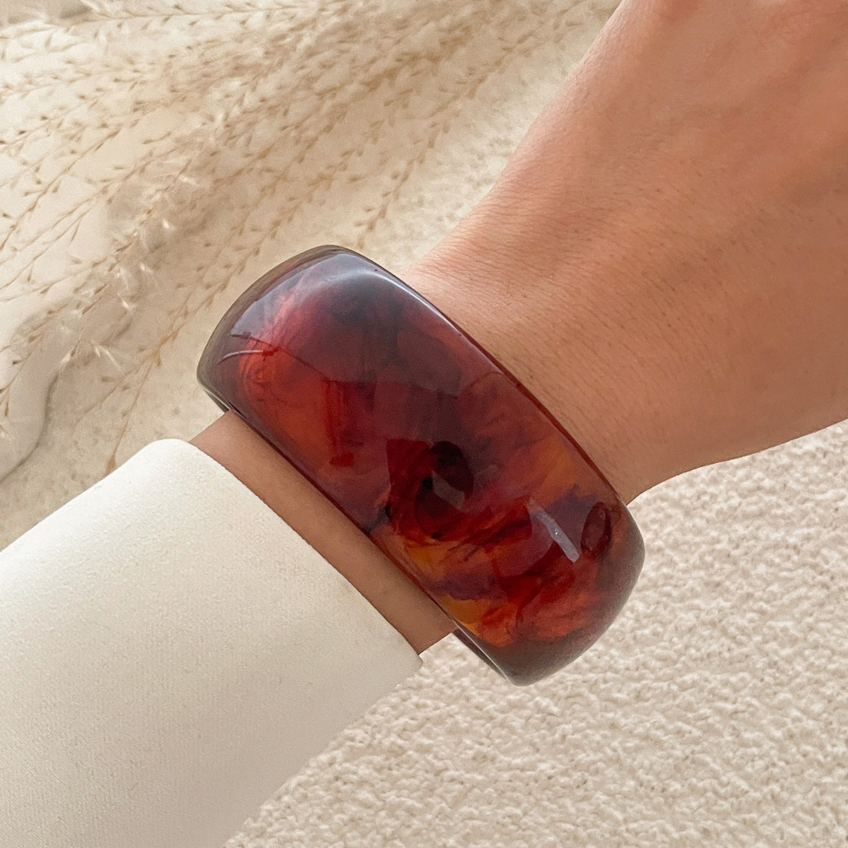 Artistic Retro Round Bracelet Wide Edition Blended Irregular Acrylic Bracelet for Women