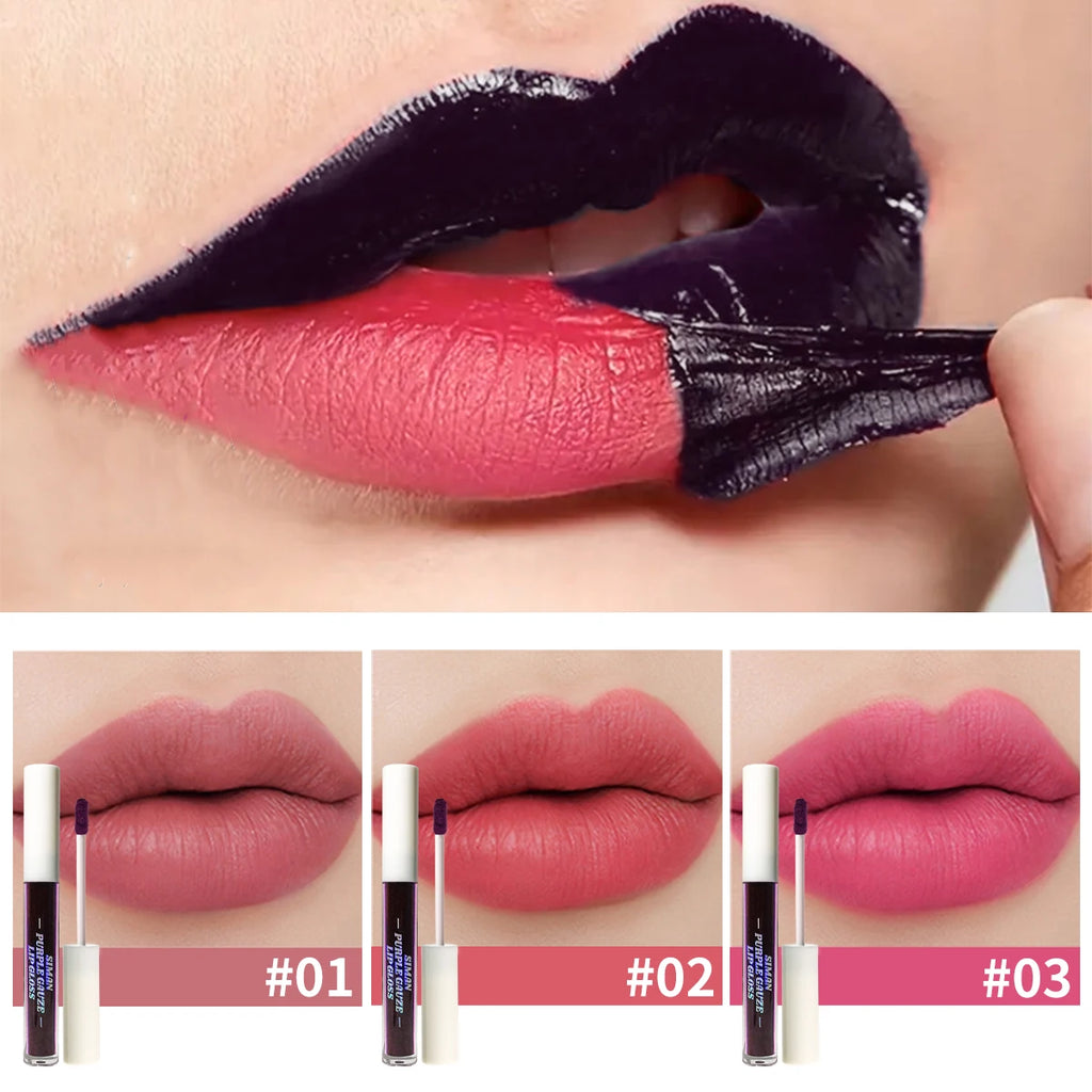 Set of 3 peelable lip gloss, raincoats, non-tights, transfer-resistant and trace-resistant on the cups, for natural lip coloring.