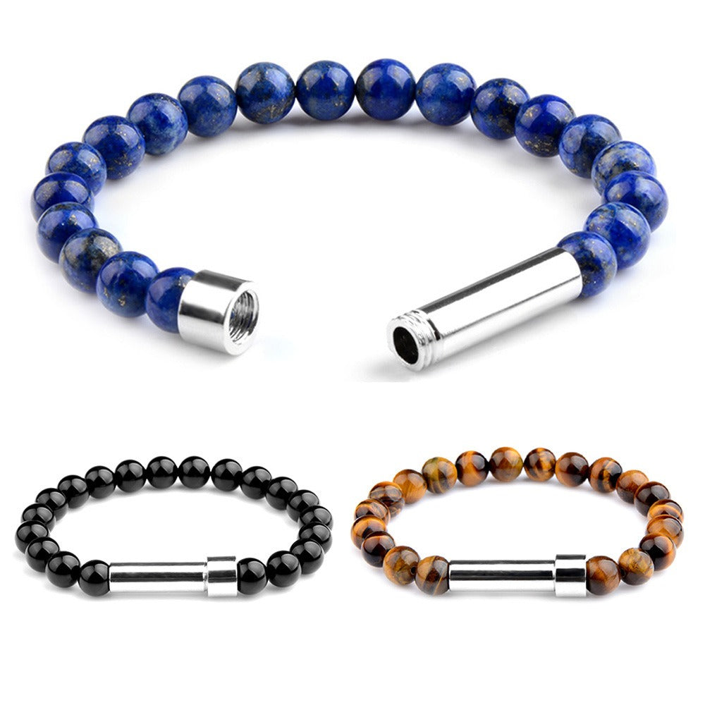 Lapis lazuli stainless steel round tube knob bracelet with wishing paper strips