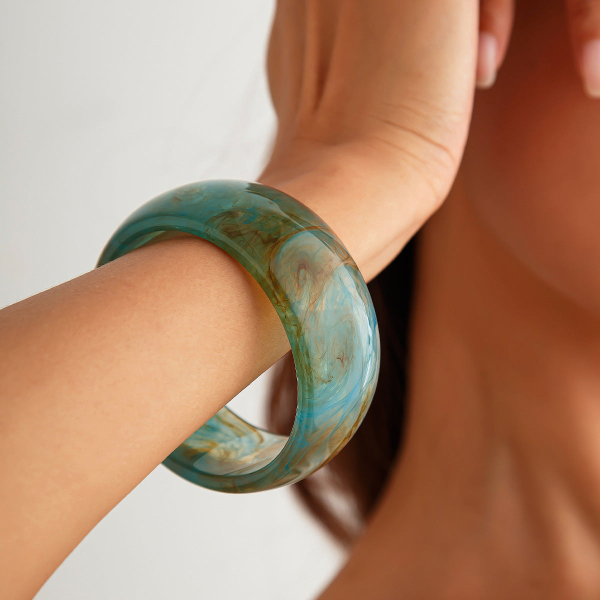 Artistic Retro Round Bracelet Wide Edition Blended Irregular Acrylic Bracelet for Women