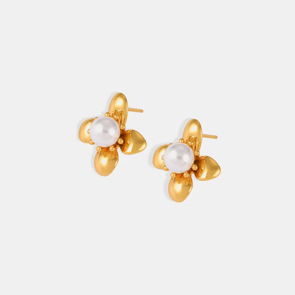 Boucles d'Oreilles Fleur Perle Acier Titane | Boutique84