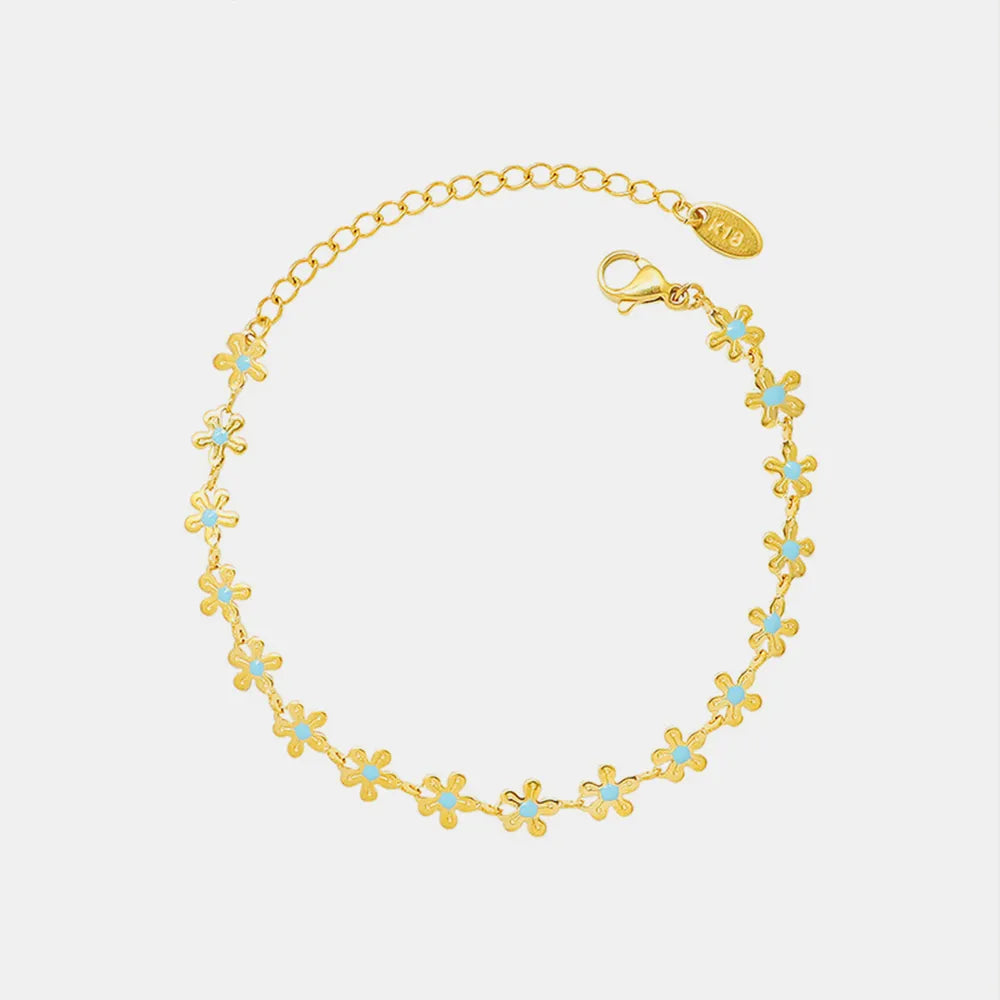 Bracelet Fleur Émaillée Bleue Acier Titane Doré | Boutique84
