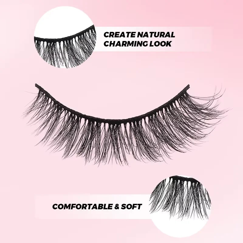 Fake eyelashes cat eye effect, thick and voluminous eyelashes, soft and comfortable for beginners, vapy curvature for an intense look, suitable for Carnival and for daily use, washable.