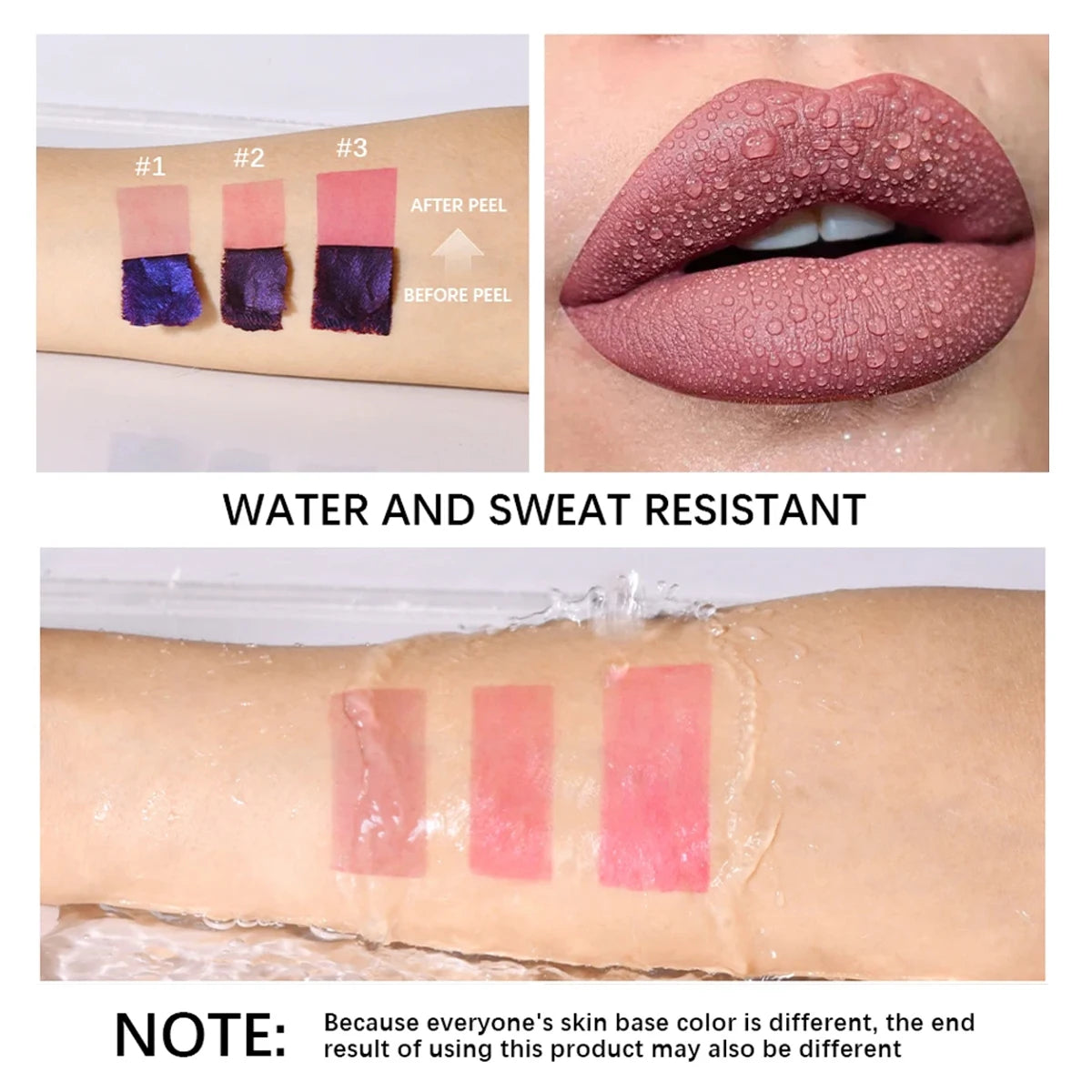 Set of 3 peelable lip gloss, raincoats, non-tights, transfer-resistant and trace-resistant on the cups, for natural lip coloring.
