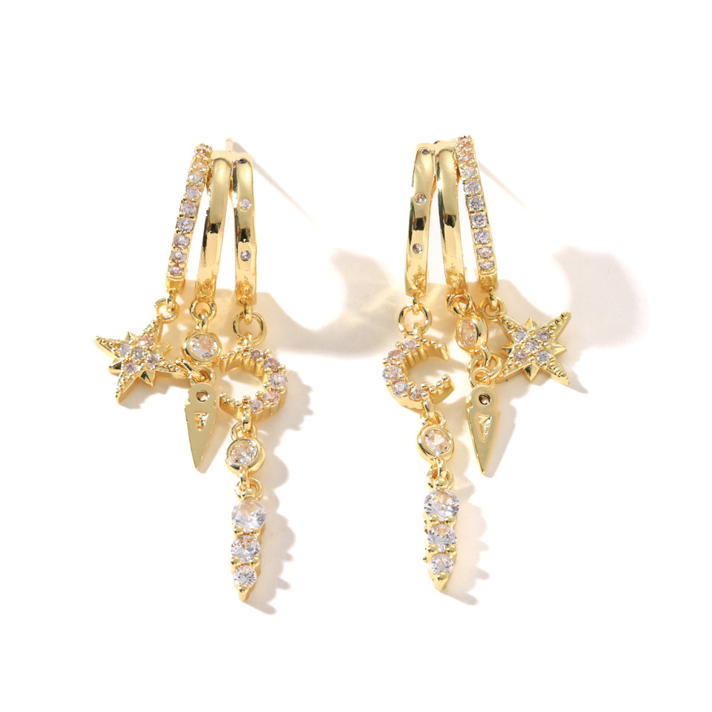 Boucles d'Oreilles Lune Étoile Zircon Lot de 3 | Boutique84