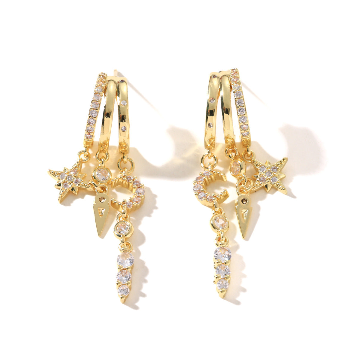 Boucles d'Oreilles Lune Étoile Zircon Lot de 3 | Boutique84
