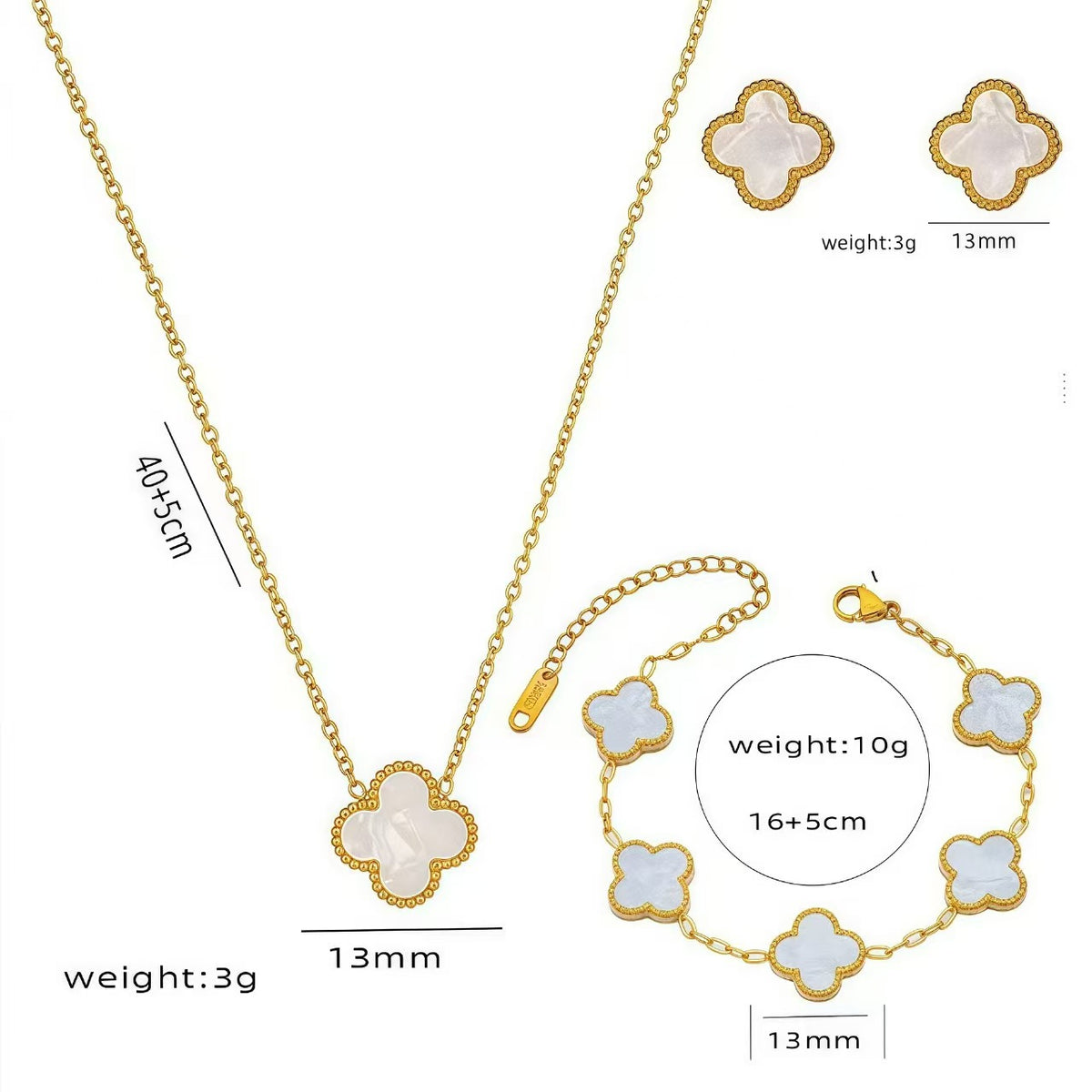 Parure Trèfle 4 Feuilles Collier + Bracelet 13mm | Boutique84