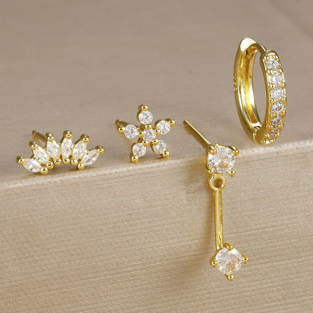 Zircon Stud Earrings with Gold Plating, Minimalist Chic Design, Delicate and Stylish Women's Ear Jewelry