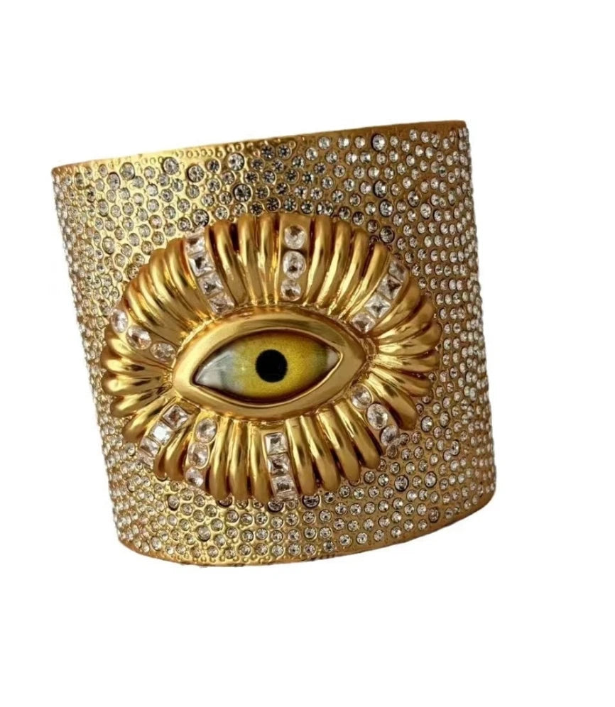 Fashion Trend Retro Literary Heavy Brass Gold-Plated Inlaid Shiny Rhinestone Niche Exaggerated Design Eyes Hundred Bracelet