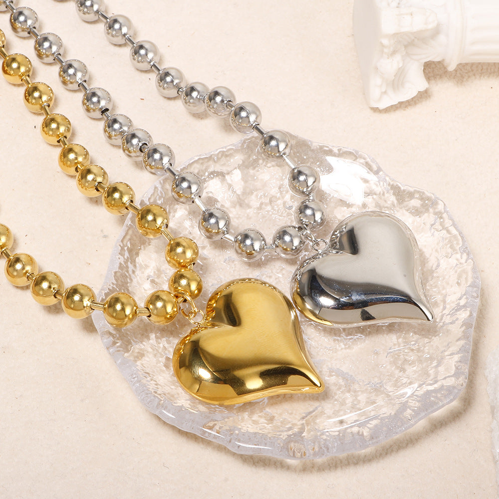 Collier Chaîne Billes Pendentif Cœur Plaqué Or 18K | Boutique84