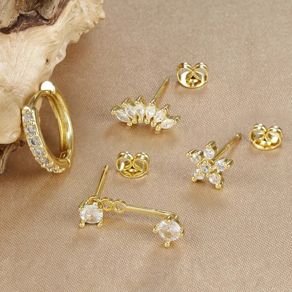 Zircon Stud Earrings with Gold Plating, Minimalist Chic Design, Delicate and Stylish Women's Ear Jewelry