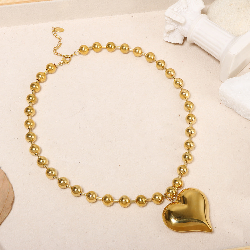 Collier Chaîne Billes Pendentif Cœur Plaqué Or 18K | Boutique84